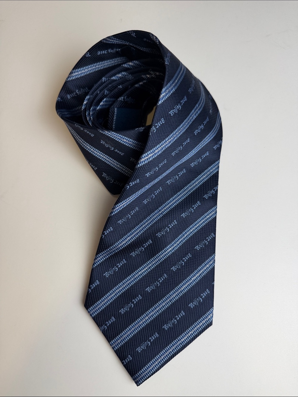 Men's Navy Blue Striped Silk Tie - Beijing 2008 collection